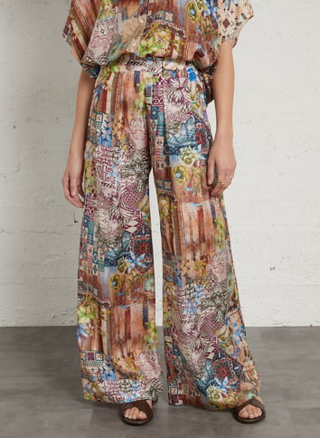 Silk wide-leg cropped trousers MOMONI Multicolored